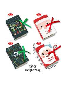 12/24pcs Christmas Paper Gift Boxes, With Red Ribbons And Bags, 4 Cartoon Christmas Patterns, Party Decoration Gift Packaging Small Box, Santa Claus, Snowman, Gingerbread For Man Candy Boxes For Holiday Souvenirs Packaging - Gift Box - View 5