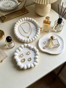 1pc Ins Style Asymmetrical Jewelry Tray, Aromatherapy Candle Plaster Tray, Decorative Ornament, Photo Prop, Entryway Storage, Suitable For Christmas, Halloween, Valentine's Day, Mother's Day, Ramadan, Eid, Gift Storage - White - View 2