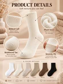 6 Pairs Women's Warm Thick Fleece Mid-Calf Socks, Autumn/Winter - Multicolor - View 7