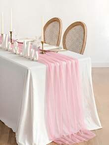 1pc/5pcs Set Light Pink Sheer Mesh Table Runner, Cheesecloth For Wedding Party Dining Table Decor, Rustic Table Runner For Bridal Shower, Birthday, Home Party Supplies - Light Pink - View 4