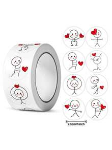 500 piezas/rollo Pegatinas de figuras de palitos Etiquetas creativas y lindas de dibujos animados Sellos redondos para scrapbooking Regalo del Día de la Madre Envoltura de regalos Pegatinas con forma de corazón - Multicolor - Ver 9