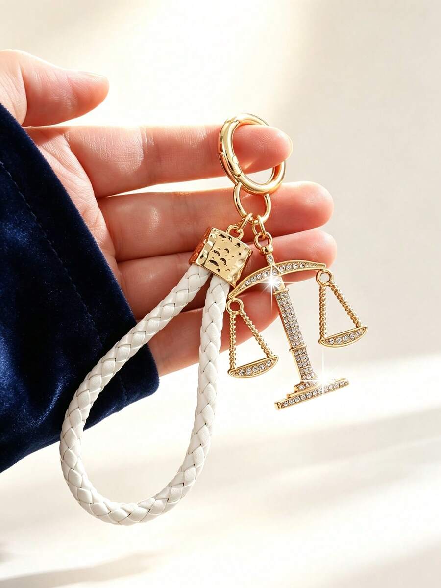 1pc Fashion European & American Luxurious Creative High-End Libra Shape Keychain Lanyard Bag Pendant Accessory, Suitable For Women's Car Key, Bag Decoration And Gift - Gold - View 1