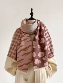 1pc Elegant Geometric Pattern Jacquard Faux Cashmere Warm Scarf, Cold-Proof Neck Warmer, Women's Autumn/Winter Fashion Versatile Air Conditioning Shawl Blanket, Suitable For Daily Matching And Decorative Use - Multicolor - View 10