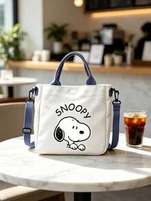 1pc Cute Snoopy Print Canvas Tote Bag, Suitable For Women And Girls, Detachable And Adjustable Shoulder Strap, Large Capacity, Lightweight Casual Handbag, Multi-Functional Daily Use Bag, Suitable For Shopping, Travel, School, Work, Commuting - Multicolor - View 5