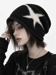 1pc Women's Y2K Star Pattern Knit Loose Beanie Hat, Windproof & Warm, Suitable For Daily & Outdoor Wear In Winter - Multicolor - View 2