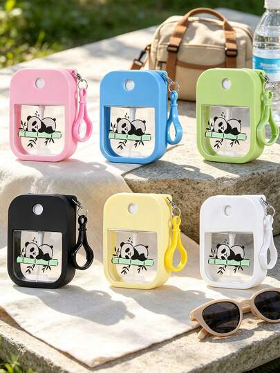 Portable Panda Print Spray Bottle With Hook And Clip, Travel Refillable Empty Bottle, Multi-Function Press-Type Transparent Moisturizing Spray Bottle, Can Be Filled With , Perfume, Toner, Essential Storage Container For Outdoor Travel, School Commute, Leak-Proof Sealed Design, Compact And Lightweight Can Be Hung On Backpack, 6 Macaron Multi-Color Options, Highly Attractive Cute Portable Empty Bottle, Home, Outdoor, Camping, Travel Carry-On