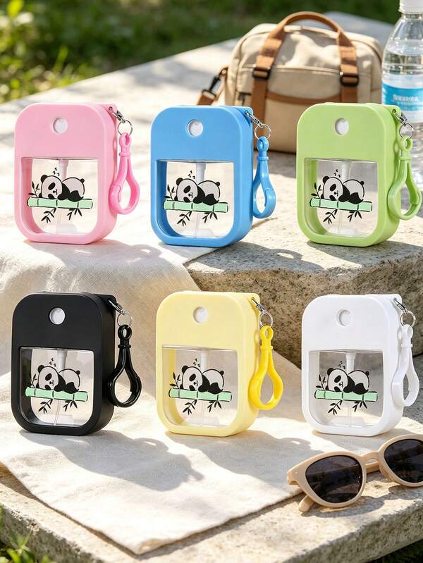 Portable Panda Print Spray Bottle With Hook And Clip, Travel Refillable Empty Bottle, Multi-Function Press-Type Transparent Moisturizing Spray Bottle, Can Be Filled With , Perfume, Toner, Essential Storage Container For Outdoor Travel, School Commute, Leak-Proof Sealed Design, Compact And Lightweight Can Be Hung On Backpack, 6 Macaron Multi-Color Options, Highly Attractive Cute Portable Empty Bottle, Home, Outdoor, Camping, Travel Carry-On