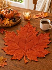 1/4/6PCS Orange Maple Leaf Linen Placemats, Rustic Autumn Leaf Shaped Table Mats, Farmhouse Heat Resistant Dining Place Mats For Thanksgiving Table Decor, Fall Kitchen Dining Room Party And Seasonal Home Decoration - Multicolor - View 12