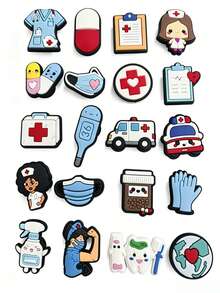 20‑Pack Nurse's Day Cartoon Shoe Charms, Medical Tribute Theme, Fit For & Crossbody Bags, Unique DIY Decor Pendants - Multicolor - View 3