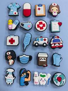 20‑Pack Nurse's Day Cartoon Shoe Charms, Medical Tribute Theme, Fit For & Crossbody Bags, Unique DIY Decor Pendants - Multicolor - View 2