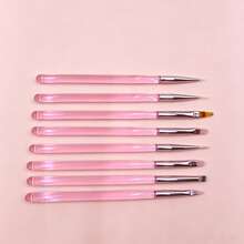 8Pcs Multifunctional Nail Art Brush Set Multiple Sizes Professional Manicure Painting Drawing Liner Pen For Nail DIY Decoration - Watermelon Pink - View 4