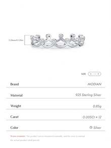 MODIAN D Color Moissanite Crown Stackable Ring 925 Sterling Silver Minimal Wave Tiara Thin Delicate Rings For Women Jewelry - Silver - View 7