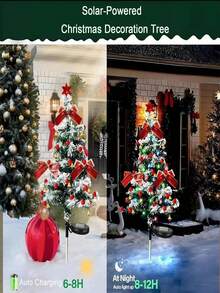 2pcs Ribbon Christmas Tree Lights, LED Cedar Garden Stake Lights, Featuring Red Ribbons, Berries, Bells, And Stars, Suitable For Christmas Decorations, Home Decor, Party Decorations, Yard Decorations, Garden Decorations, And Lawn Decorations. - Star-shaped Christmas Tree Lights - View 6