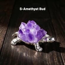 1pc Natural Crystal Cluster Turtle FigurineMetal Tortoise Statue With Amethyst Citrine Clear Quartz ClusterDesktop Decor OrnamentGift For Home Office - Mini Turtle - View 10