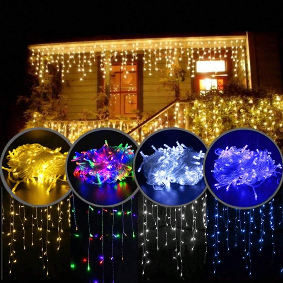 Battery Box Curtain Icicle Lights Christmas Lights Outdoor Eaves Decor String Lights For Halloween Wedding Party Holiday Decorations Autumn Home Decor