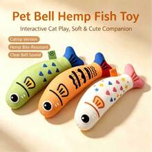 1pc Catnip Linen Fish Cat Toy, Self-Play Boredom Relief Chew Toy With Bell Sound, 3 Colors Available, Suitable For Indoor Play For Kittens - A - View 3