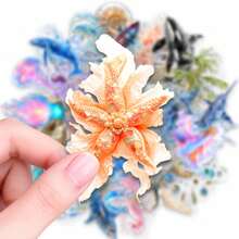 50pcs Fantasy Deep Sea Marine Creature Doodle PET Stickers, Suitable For Laptop, Water Bottle, Luggage, Helmet, Notebook And Other DIY Creative Toys - Multicolor - View 1