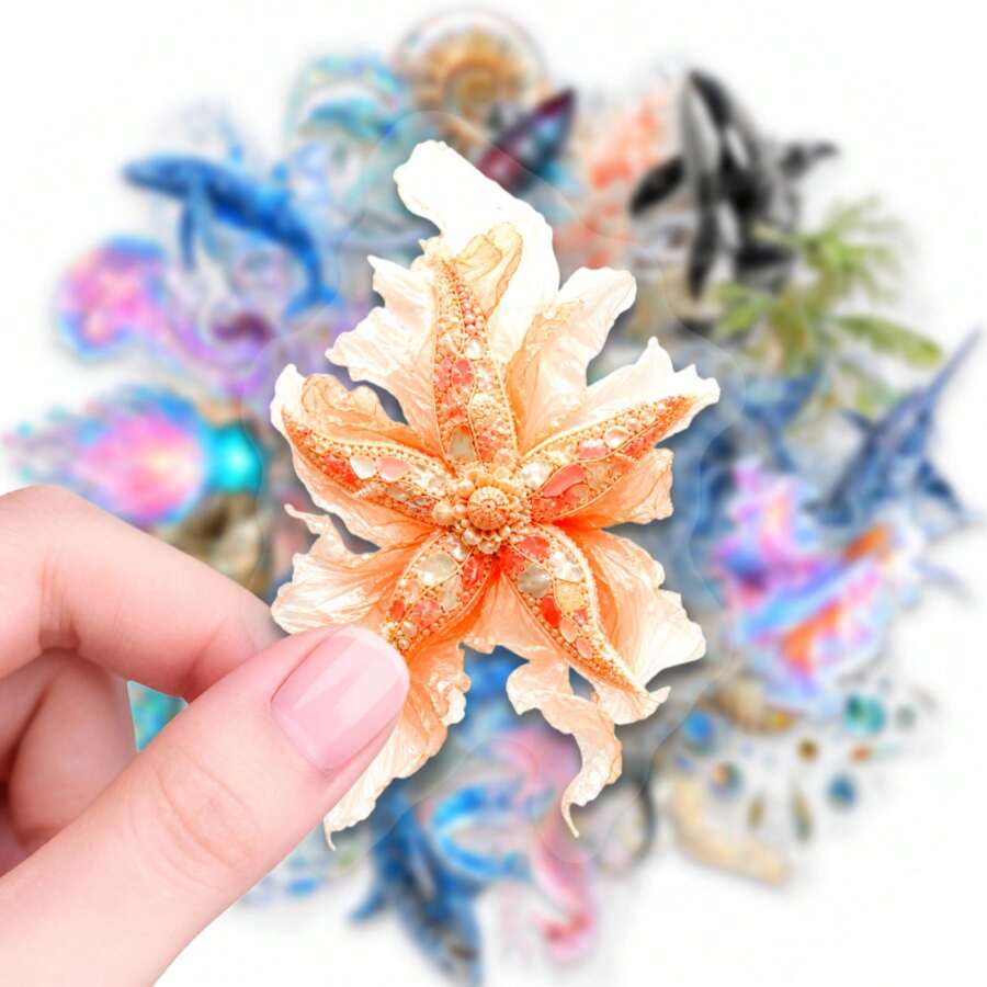 50pcs Fantasy Deep Sea Marine Creature Doodle PET Stickers, Suitable For Laptop, Water Bottle, Luggage, Helmet, Notebook And Other DIY Creative Toys - Multicolor - View 1