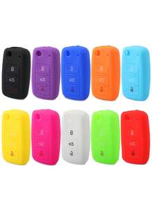 1pc Silicone Car Key Cover, Silicone Key Case, Precise Button Opening, 3-Button Flip Cover Protective Shell, Suitable For Polo Passat B5 Golf 4 5 6 Jetta Mk6 Tiguan Golf CrossFox Plus Eos Scirocco Car Key Cover - Multicolor - View 7