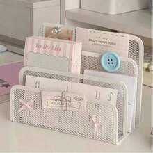 Tiered Metal Mesh Desktop File Organizer, Multi-Slot Mail & Letter Sorting Rack, Desktop Document Storage Holder, Space-Saving Office Supplies, Suitable For Home Workstation - Multicolor - View 4