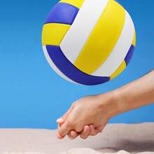 Yellow Blue White - Upgraded Volleyball Inflatable Set, Size 5 Soft Volleyball, Durable Beach Volleyball, Suitable For Beginners, Training And Competition, All-Season Use - Yellow, Blue and White - View 2