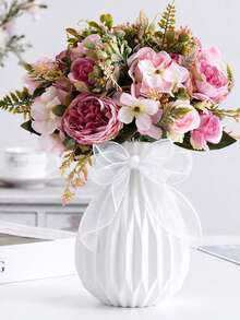 1pc White Bowknot Vase, Minimalist High-End Design, Suitable For Room Decoration, Home Living Room Desktop Study Dining Room Office Decor, Exquisite Craftsmanship. Suitable For Fresh Flowers And Dried Flowers, Minimalist Home Decor, Perfect For Windowsill, Desk, Bedroom, Creating Atmosphere, Essential For Flower Arrangement, Vase Designed Specifically For Fresh Flower Display - White - View 7