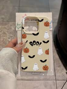 1pc Halloween White Ghost Bat Pumpkin Lantern Letter Pattern, Anti-Drop TPU Material Lychee Texture Phone Case, Suitable As Holiday Gift Compatible With Apple 11 12 13 14 15 16 17 18 Pro/Pro Max/14 15 16 17 Plus Phone Protective Cover, Holiday Gift, Daily Commute, Daily Anti-Drop Highly Attractive Style - Multicolor - View 5