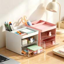 1pc Desktop Storage Box With Drawer, Vanity Makeup Organizer, Desktop Organizer, Suitable For Desktop Storage, School, Home, Office Supplies Organization - Multicolor - View 4
