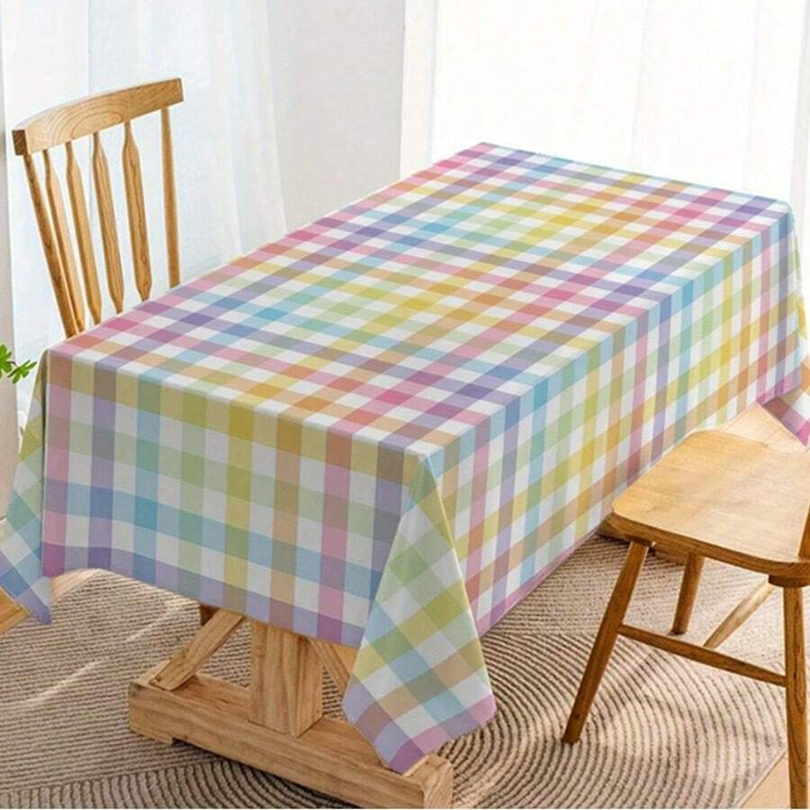 Colorful Easter Buffalo Plaid Tablecloth - Soft Spring Party Decor, Durable PE, Woven For Country Kitchen And Dining Table, Spring Party Accessory | Plaid Pattern | Durable Coverage - Colorful Plaid - View 1