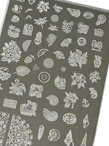 1pc Summer Beach Nail Stamping Plate Tropical Palm Tree Seashell Flamingo Hibiscus Flower Ocean Theme Metal Nail Art Template Reusable Nail Transfer Stencil For DIY Holiday Vacation Manicure Decor - Multicolor - View 2