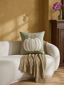 Cirelle 1pc Green Pumpkin Embroidered Decorative Pillow Cover, 17.7*17.7inch, Suitable For Indoor Decor, All Season Throw Pillow Cover, Pillow Insert Not Included - Green - View 10