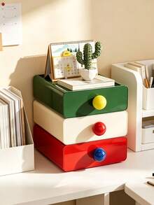 1/3pcs Drawer‑Style Desktop Storage Boxes, Dopamine Color Block Pattern Plastic Organizer, Minimalist Style Desk Holder For Dorm Household Office, Multi‑Tone Available For Teenagers Adults Daily Study Work Occasion, All‑Season Desk Tidy Supplies - Multicolor - View 15