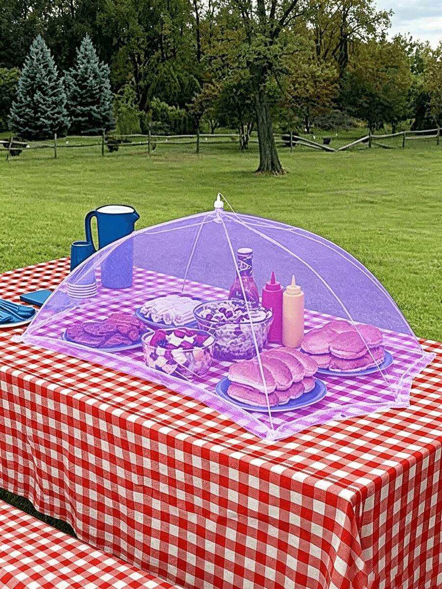 1pc Purple Foldable Insect/Mosquito Food Cover - Detachable Washable Mesh Vegetable Table Tent, Suitable For Camping/Restaurant, Outdoor Portable, Kitchen Gadget, Outdoor Gift For Friends