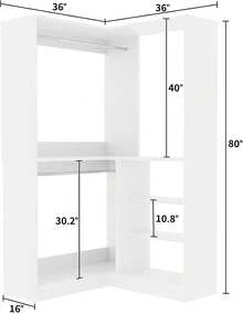 Corner Closet Organizer System, L Shaped Wardrobe Garment Tower With Shelves, Bedroom Walk In Storage Rack With Hanging Rods, Modern Minimalist Style, Natural Wood Finish, One Piece - White - View 7