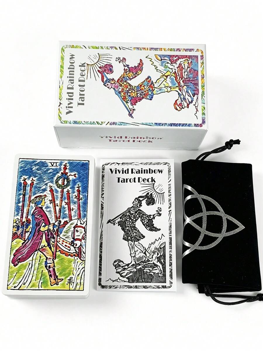 1 BoxVivid Rainbow Tarot Deck 78-Card Gift Box Set, Vintage Illustrated Divination Set With Guide Book, Suitable As A Birthday Or Christmas Party Gift