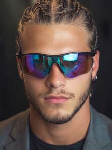 1 Pair Men's Black Half-Frame Mercury Lens Cool Outfit Personalized Outdoor Street Style Fashion Glasses - Black - View 2