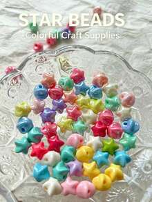 11mm 20/60pcs Solid Color/Iridescent Acrylic Star-Shaped Dopamine Color Beads, Christmas Handmade DIY Bracelet Necklace Sweater Chain Beads - Acrylic Stars - View 2