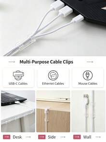 10/30/50/100pcs Transparent Self-Adhesive Cable Clips, No-Drill Wire Organizers, For Cable Management And Fixing, Suitable For Home, Office, Bedside Table, Desk, Wall, Car And Home Office Scenarios, Applicable For USB Cables, Power Cords And Ethernet Cables - Multicolor - View 4