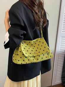 Tas Wanita Baru Motif Garis-Garis Polkadot dengan Tali Rantai, Tas Bahu Selempang, Modis dan Serbaguna untuk Perjalanan Sehari-hari dan Belanja. - Hijau - View 4
