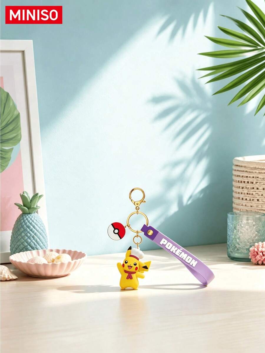 MINISO Pokemon Pikachu Chef Outfit Keychain With Purple Strap And Pokeball Charm For Handbag Backpack Keys, Birthday, Christmas Gift - Style 1 - View 1