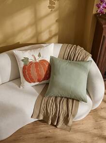 Cirelle 1pc Green Pumpkin Embroidered Decorative Pillow Cover, 17.7*17.7inch, Suitable For Indoor Decor, All Season Throw Pillow Cover, Pillow Insert Not Included - Green - View 7