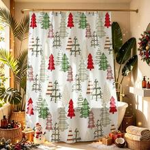 1pc Christmas Tree Letter Shower Curtain, Vintage Design, Waterproof Bath Curtain, Suitable For Bathtub Partition, Bathroom Decor And Bathroom Accessories, Home Decor Gift, Comes With 12 Hooks - Multicolor - View 6