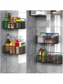 Bathroom Storage Rack, Drill-Free Toilet Side Sink Wall Mount Organizer, Kitchen Wall Mount Shelf, Shower Room Wall Mount Rack - White - View 5