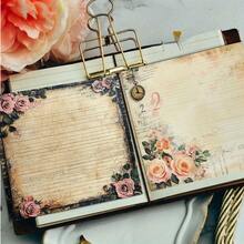 Vintage Rose Old Letter Scrapbook Paper 24 Sheets 6 Inch Aged Yellowed Manuscript Rose Compass Pocket Watch Pattern Junk Journal Collage Photo Album Greeting Card Decoration Background Paper - Square - View 6
