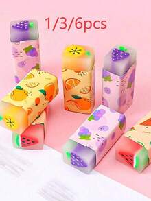 1/3/6/30pcs Cute Creative Fruit Shaped Erasers, Novel Stationery School Supplies, Children's Fruit Erasers, Perfect Gift For Students/Partial Accessories, Random Color, Text, Pattern, Shape - Multicolor - View 7