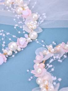 粉色花卉套組－婚禮、單身派對、新娘髮飾、髮花、女士髮箍、婚禮裝飾、婚禮寬邊帽 - 粉色 - 查看 7