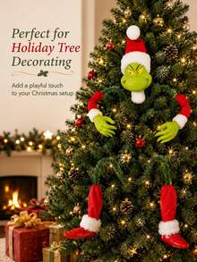 The Grinch The Grinch Christmas Tree Decorations, Fun Holiday Decor Set With Character Head, Arms And Legs Design, Creative Christmas Tree Topper, Suitable For Party Display, Holiday Seasonal Decor, Unique Gift Choice For Friends And Family - Multi-color - View 6