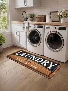 1pc American Vintage Wood Grain Letter Kitchen Floor Mat, Long Strip Doormat For Home Laundry Room Entryway Decor - Multicolor - View 13