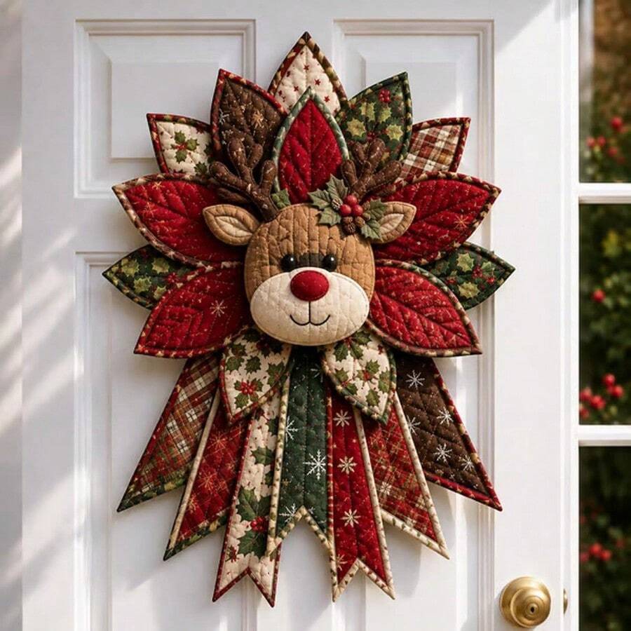 Extra Large DIY Christmas Quilted Door Hanging Sewing Kit, Suitable For Front Door Wall Decoration, Pre-Cut Fabric With Patchwork Design, Hangable, Hand Washable Handmade Project, No Tools Required - Multicolor - View 1
