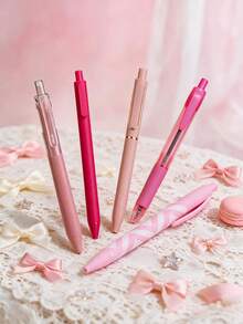 1pc/5pcs High Aesthetic Pink Tone Retractable Gel Pens, Gentle Macaron Pink Smooth Black Ink Pen, Cute Planner Notebook Student Office Stationery, Girls Gift Choice, Gift For Friends - Pink Tones - View 2